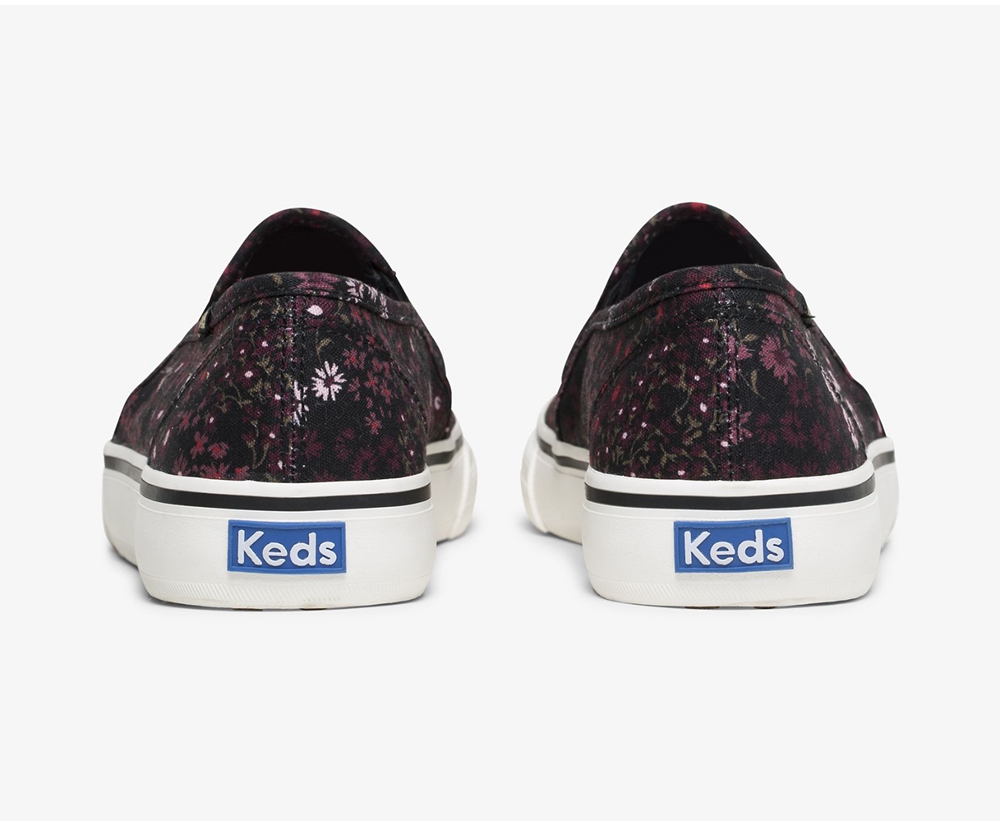 Slip On Γυναικεια - Keds Washable Double Decker Floral - Μαυρα/Πολύχρωμο - ZBTUE0726